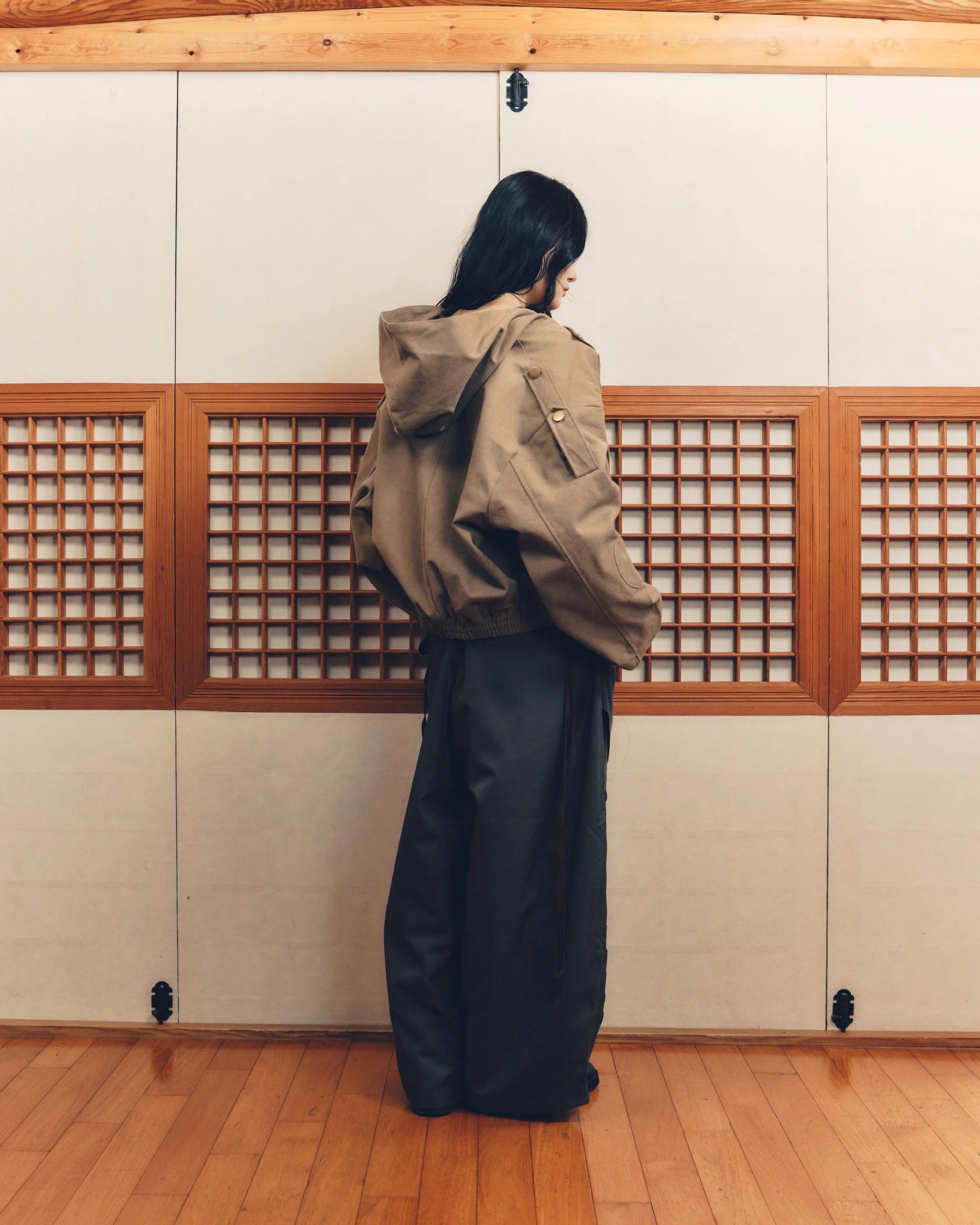 Hooded Work Jacket (Light Brown)
