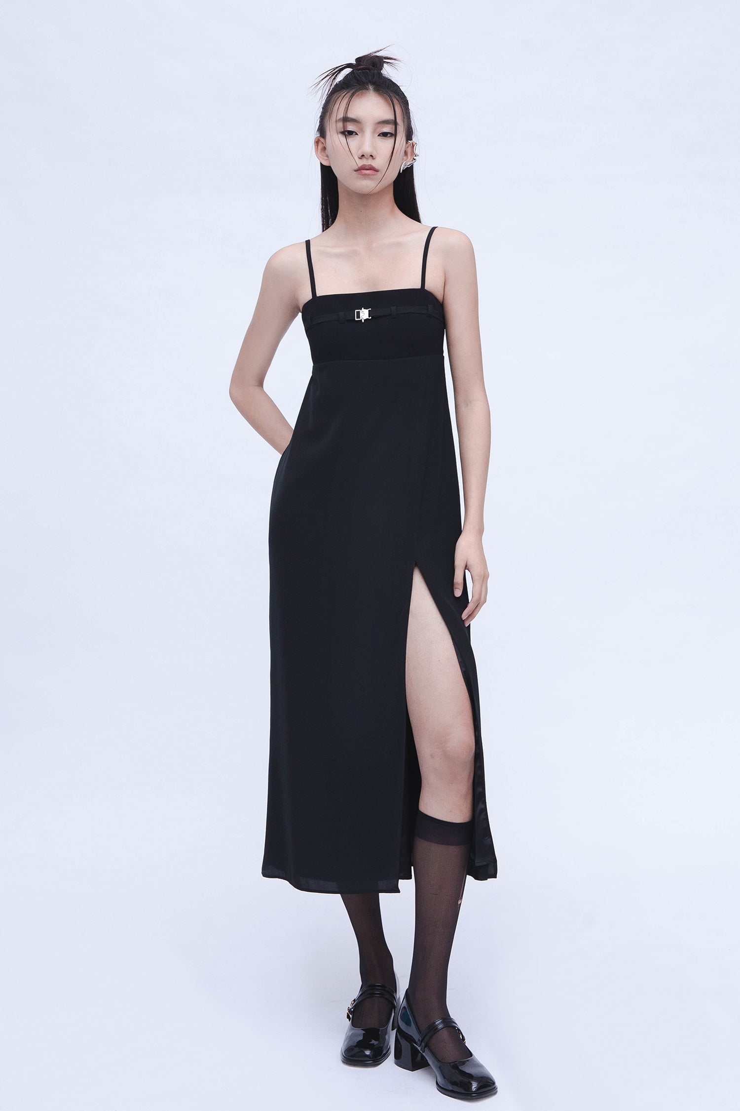 BUCKLE SLIP DRESS - BLACK