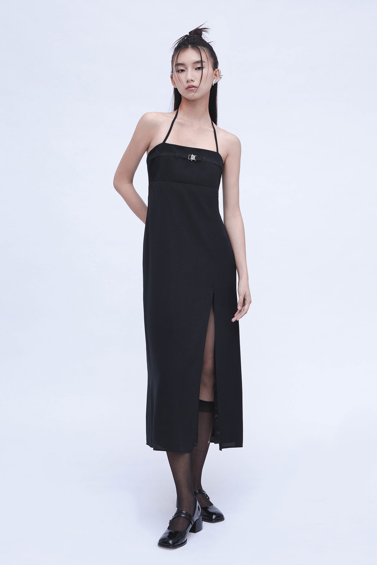 BUCKLE SLIP DRESS - BLACK