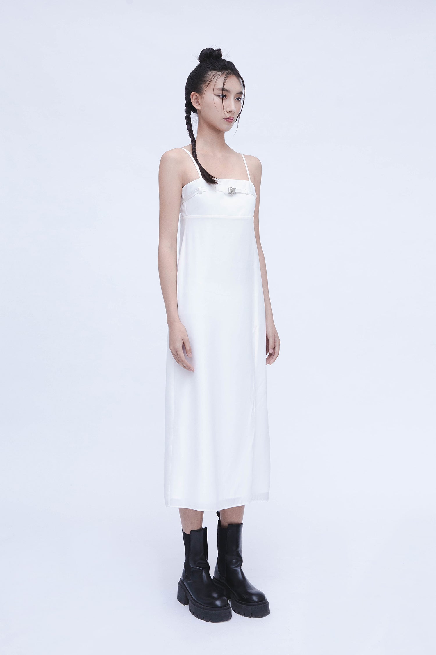 BUCKLE SLIP DRESS - WHITE