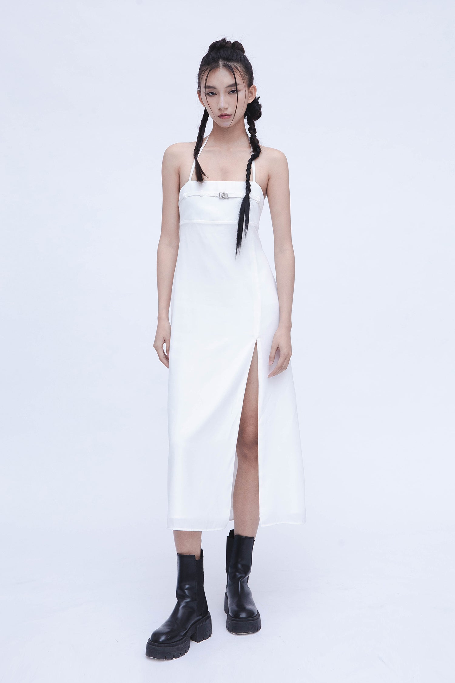 BUCKLE SLIP DRESS - WHITE