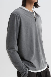 Layered Henley Neck Long Sleeve (Gray)