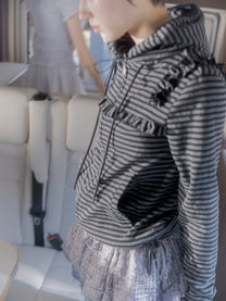 Ruffled Stripe Zip Hoodie