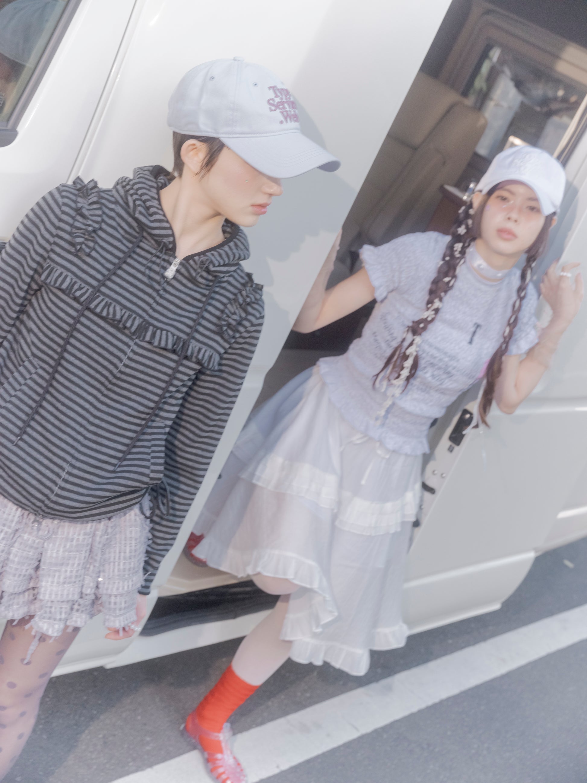 Ruffled Stripe Zip Hoodie