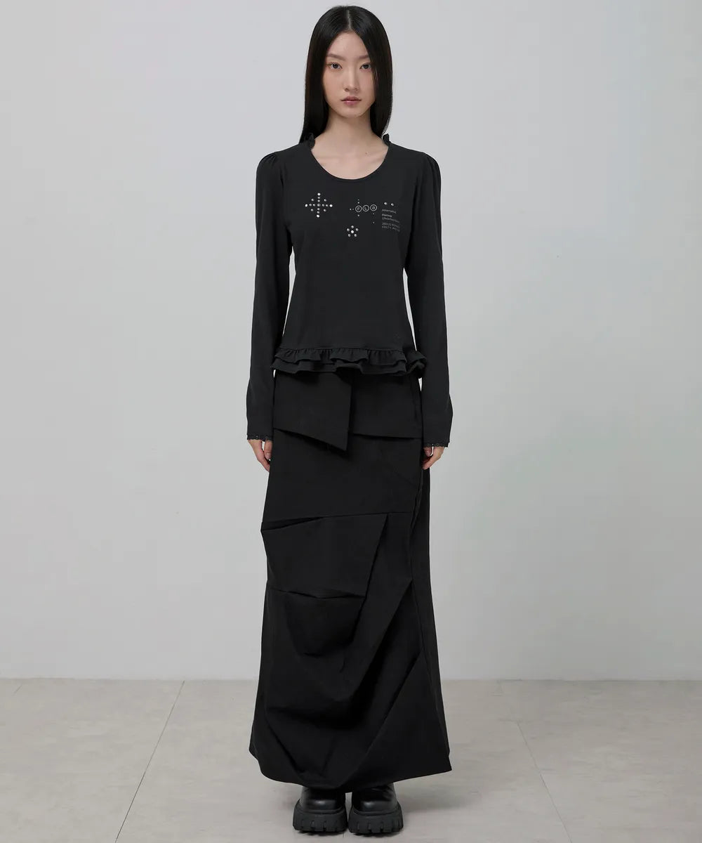 Muta Frill Puff T-Shirt Long Sleeve (Black)