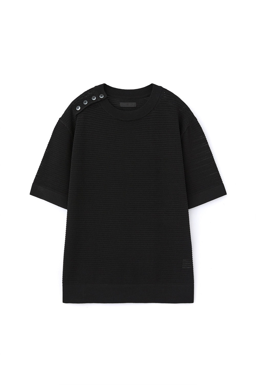 Side Button Henley Neck Half Knit Black