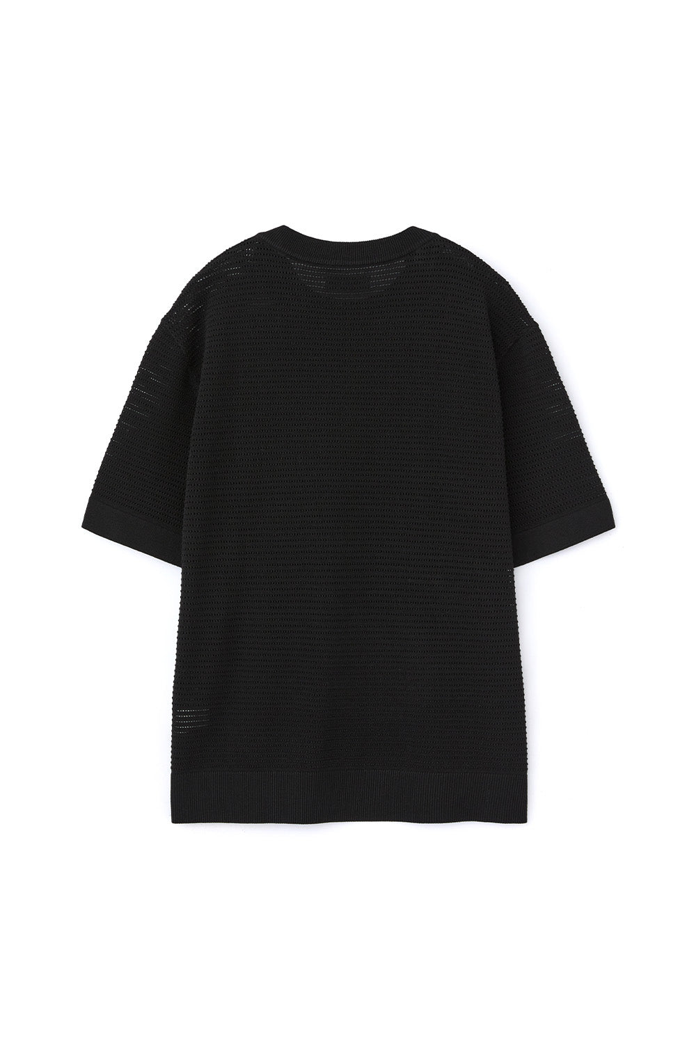 Side Button Henley Neck Half Knit Black