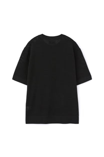 Side Button Henley Neck Half Knit Black