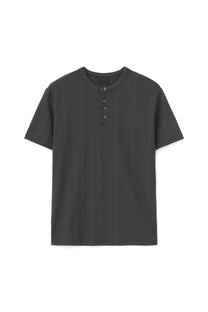 Ribbed Henley Half Sleeve (Charcoal)