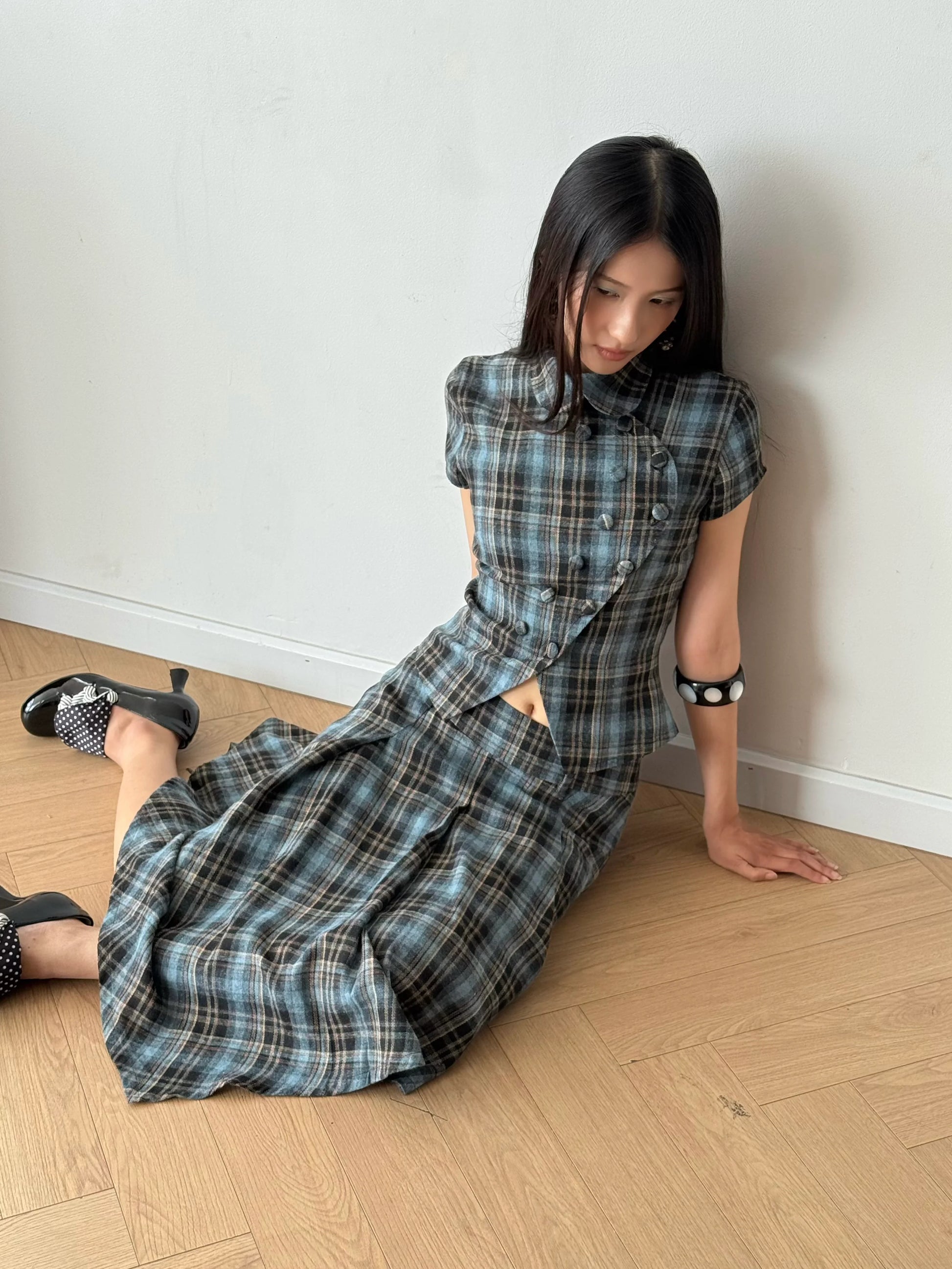 Clover Skirt (Blue Plaid)