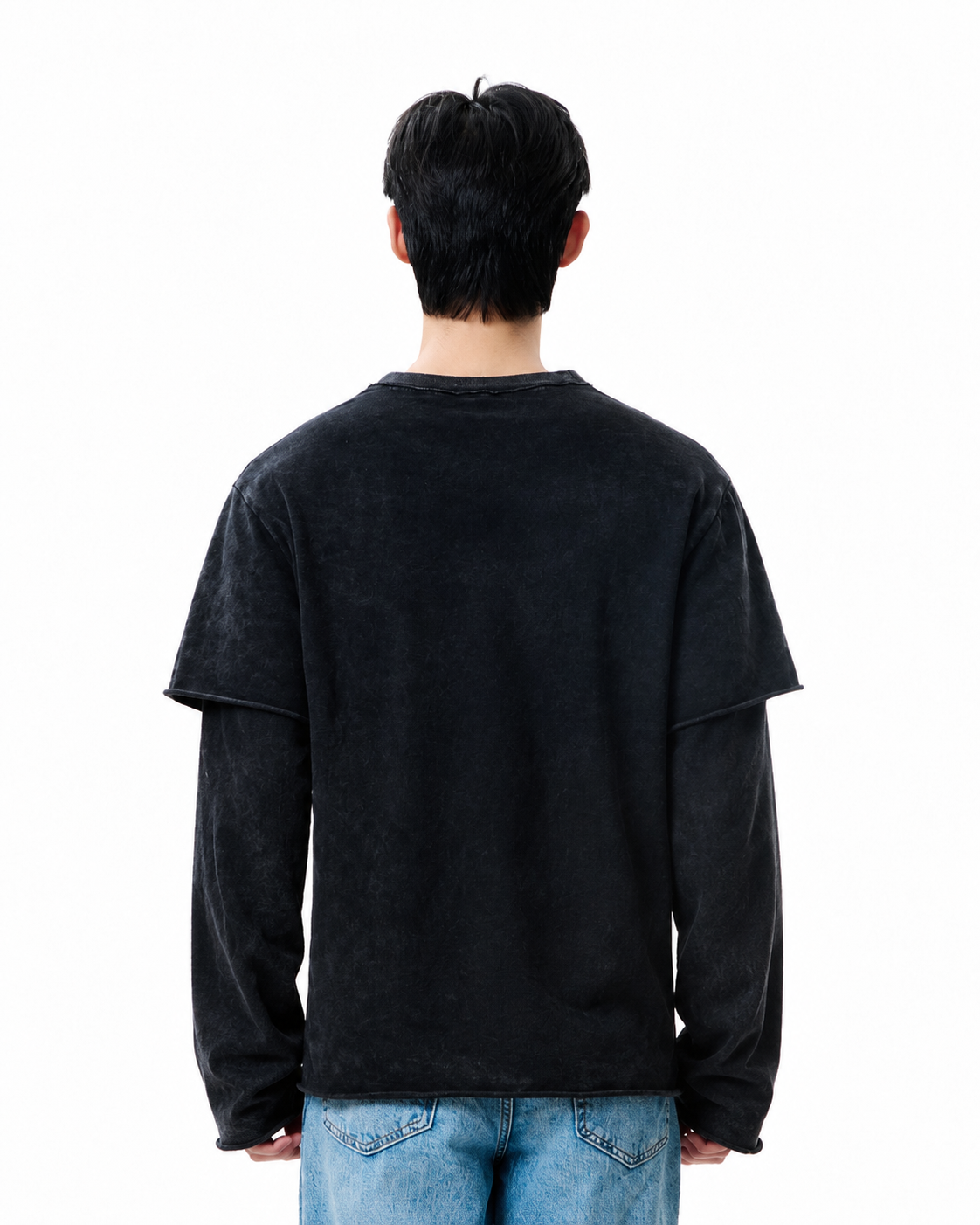 Washed Spray Long Sleeve Tee - Black
