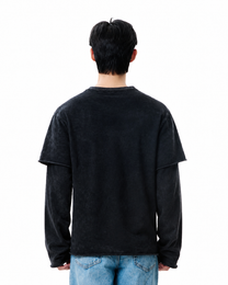 Washed Spray Long Sleeve Tee - Black