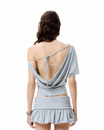 Off Shoulder Open Back Top - Heather Grey