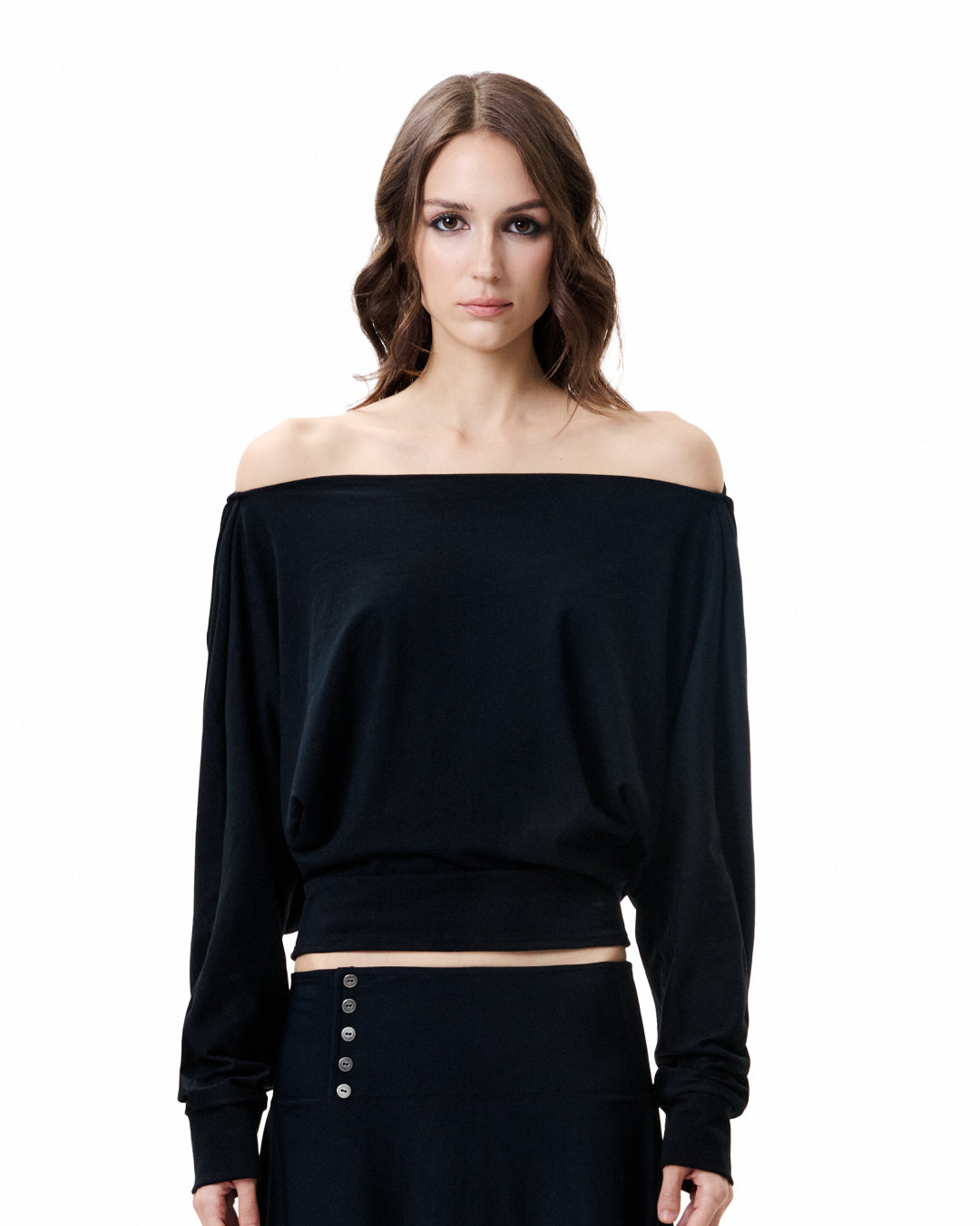 Drape Long Sleeve Top - Black