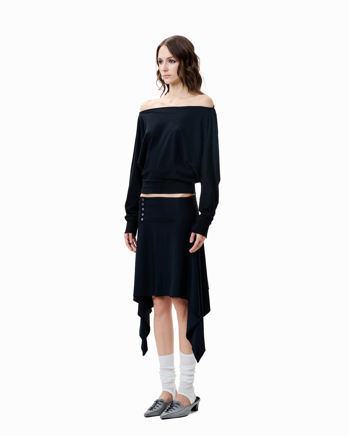 Drape Long Sleeve Top - Black
