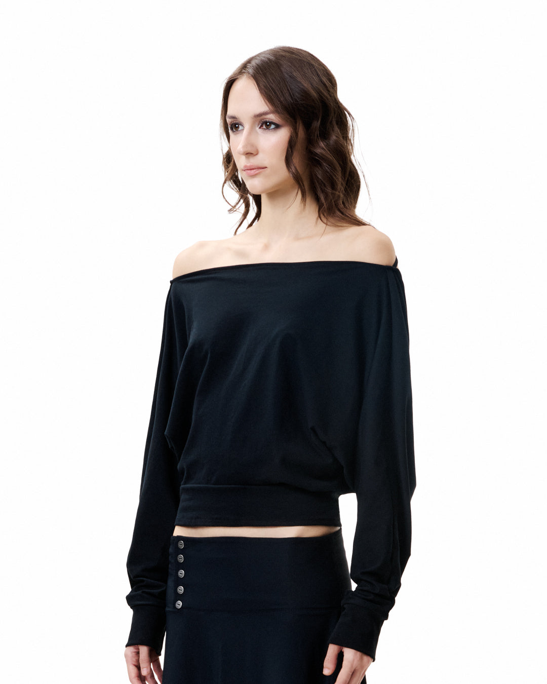 Drape Long Sleeve Top - Black