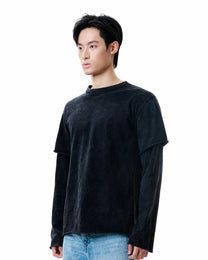 Washed Spray Long Sleeve Tee - Black