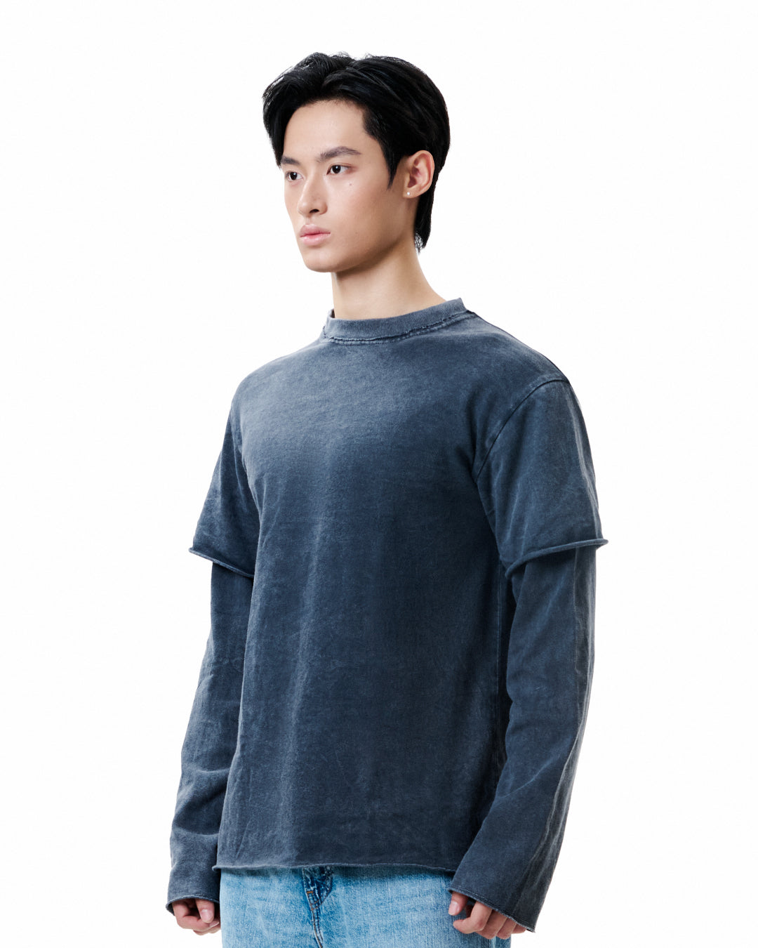 Washed Spray Long Sleeve Tee - Grey