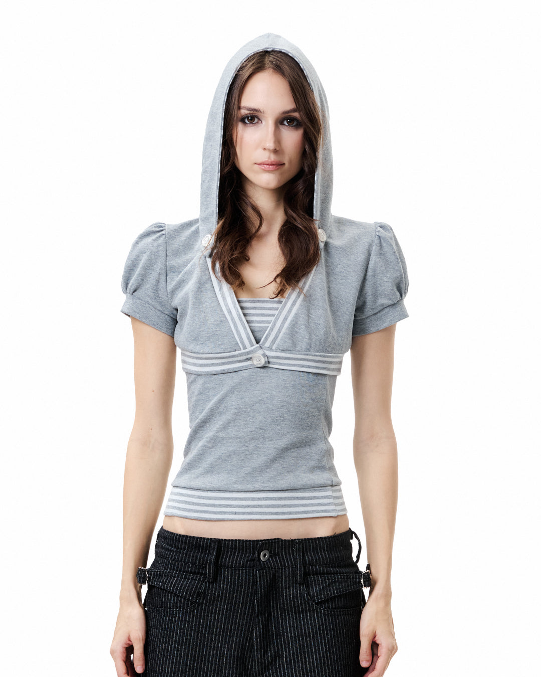 Line Hood Top - Heather Grey