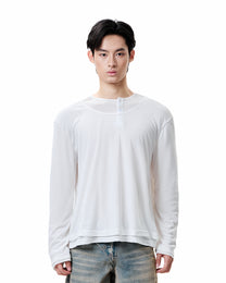 Layered Henley Long Sleeve - White