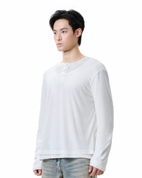 Layered Henley Long Sleeve - White
