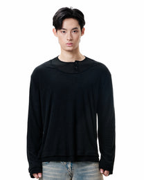Layered Henley Long Sleeve - Black
