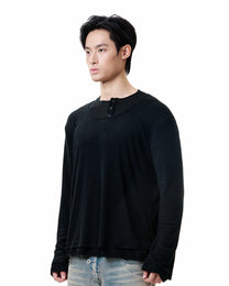 Layered Henley Long Sleeve - Black