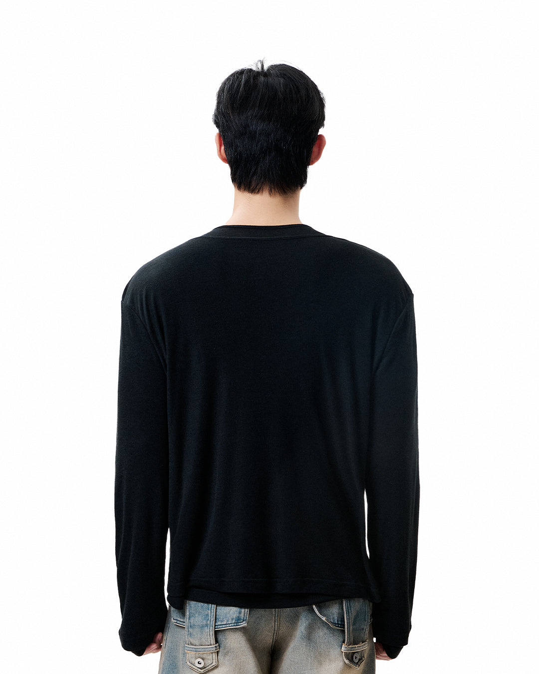 Layered Henley Long Sleeve - Black