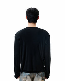 Layered Henley Long Sleeve - Black