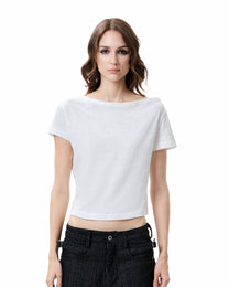 Asymmetric Cutout Slub Tee - Off White