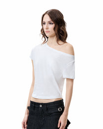 Asymmetric Cutout Slub Tee - Off White