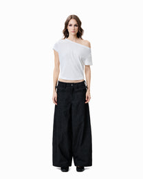 Asymmetric Cutout Slub Tee - Off White