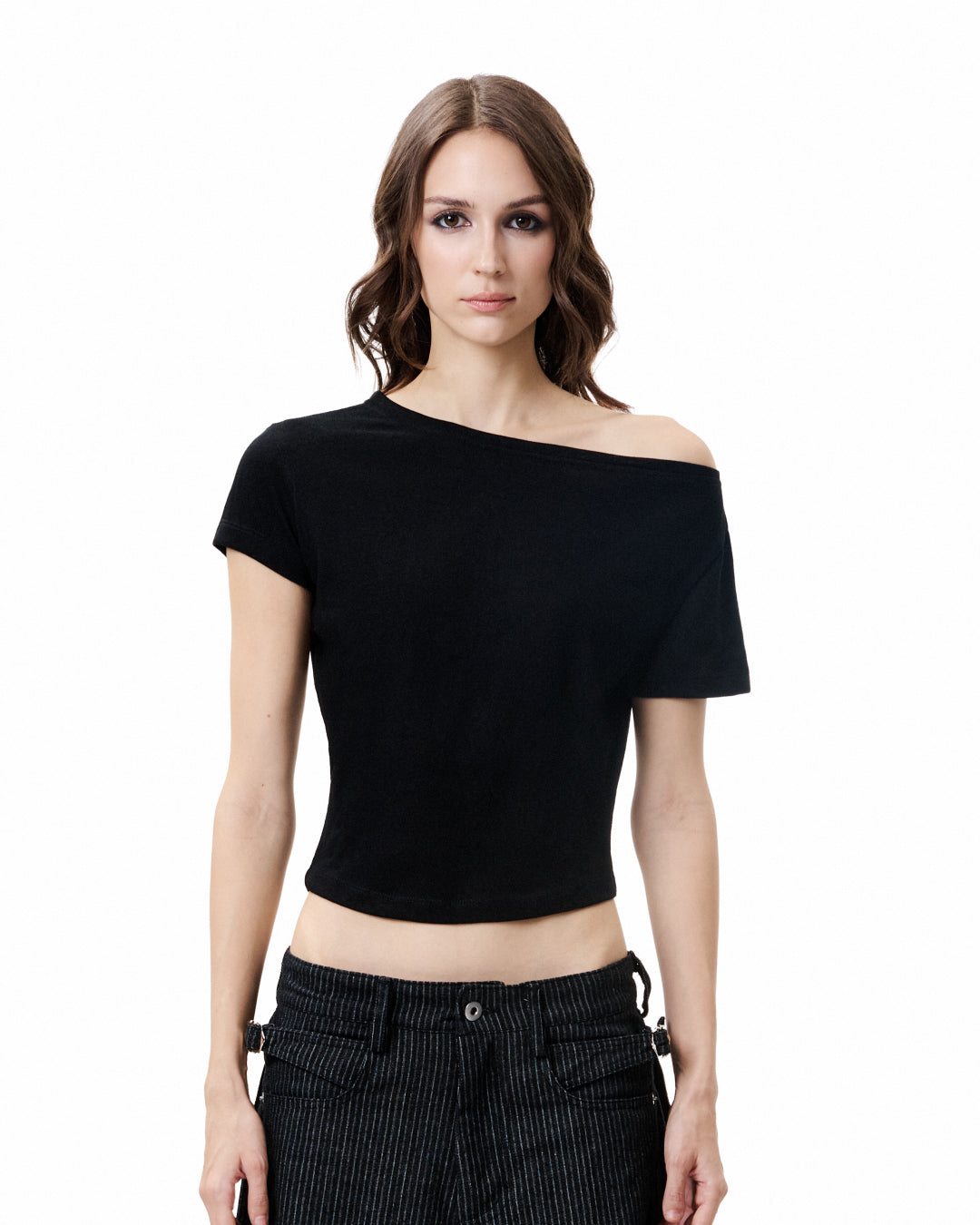 Asymmetric Cutout Slub Tee - Black