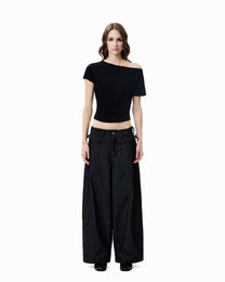 Asymmetric Cutout Slub Tee - Black
