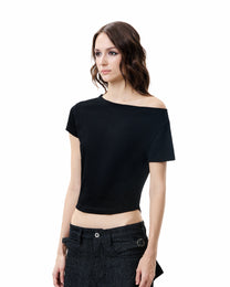 Asymmetric Cutout Slub Tee - Black