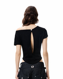 Asymmetric Cutout Slub Tee - Black