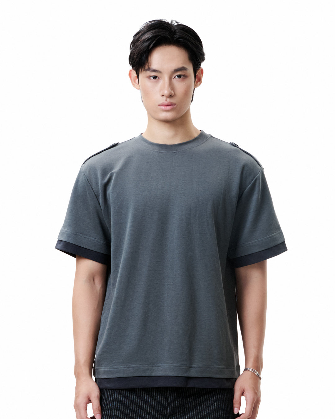 Layered Crew Tee - Charcoal
