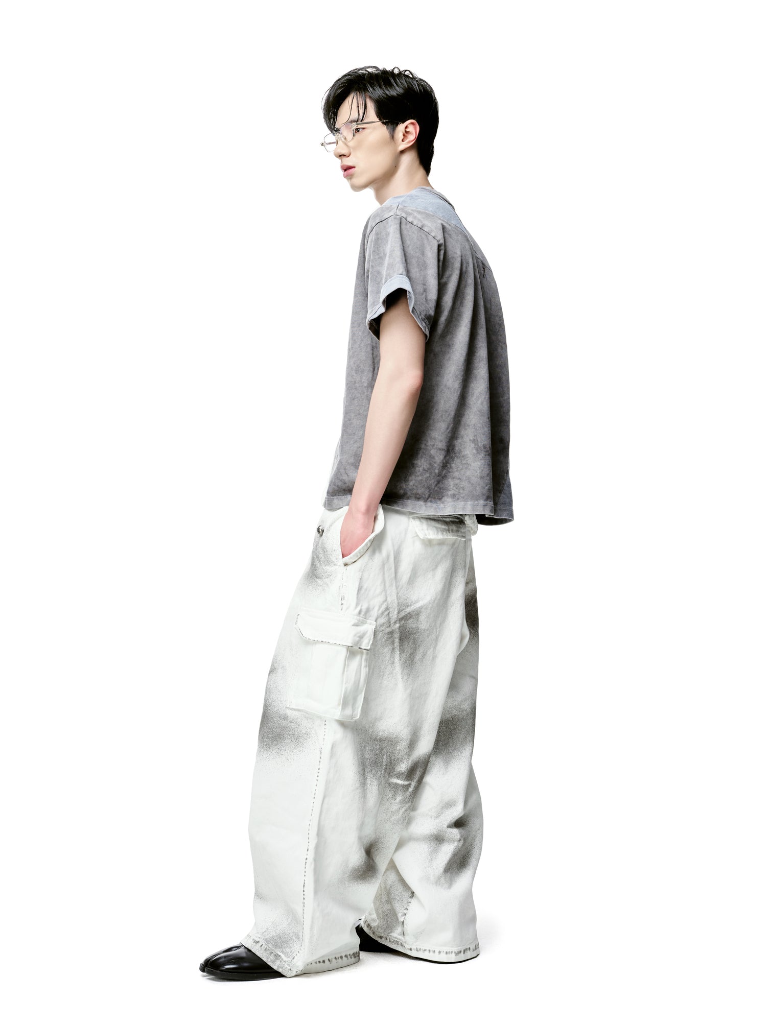 Grey Panelled Washed Cotton Jersey