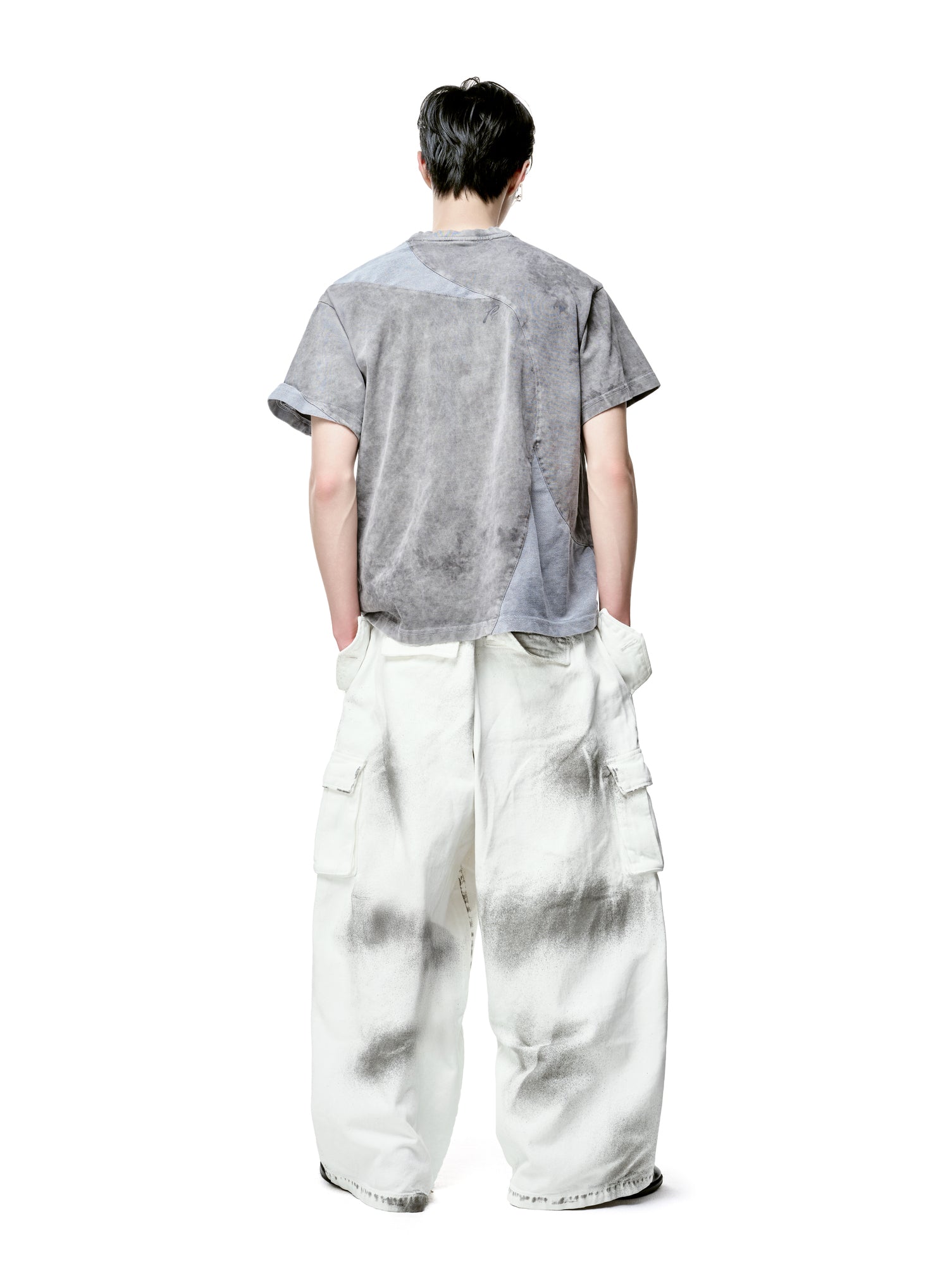 Grey Panelled Washed Cotton Jersey