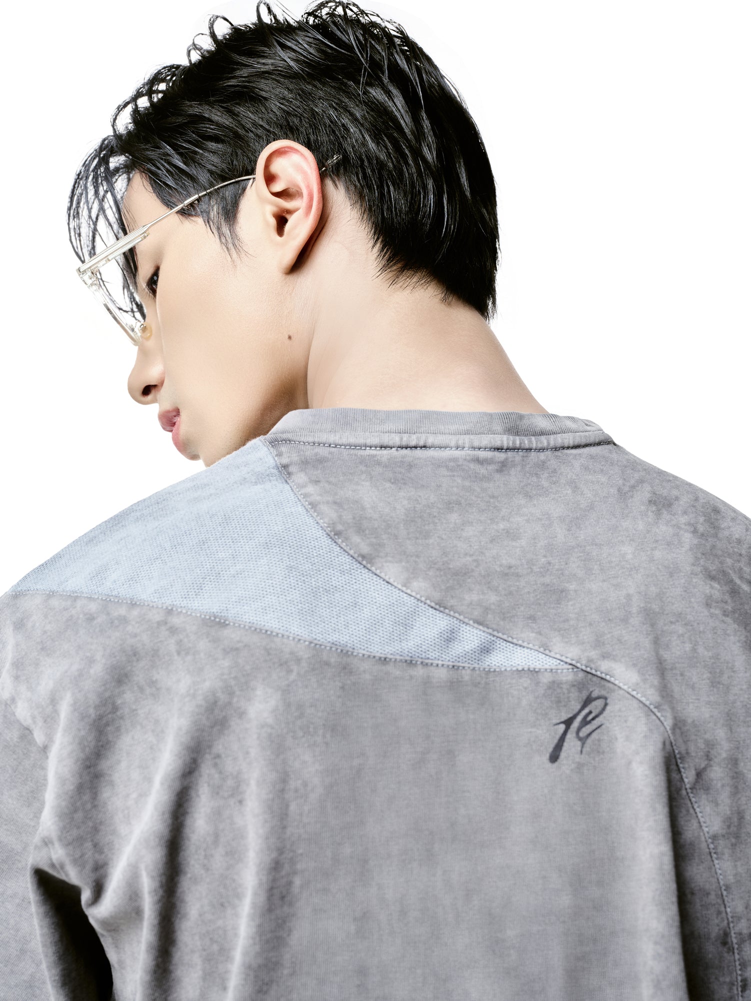Grey Panelled Washed Cotton Jersey