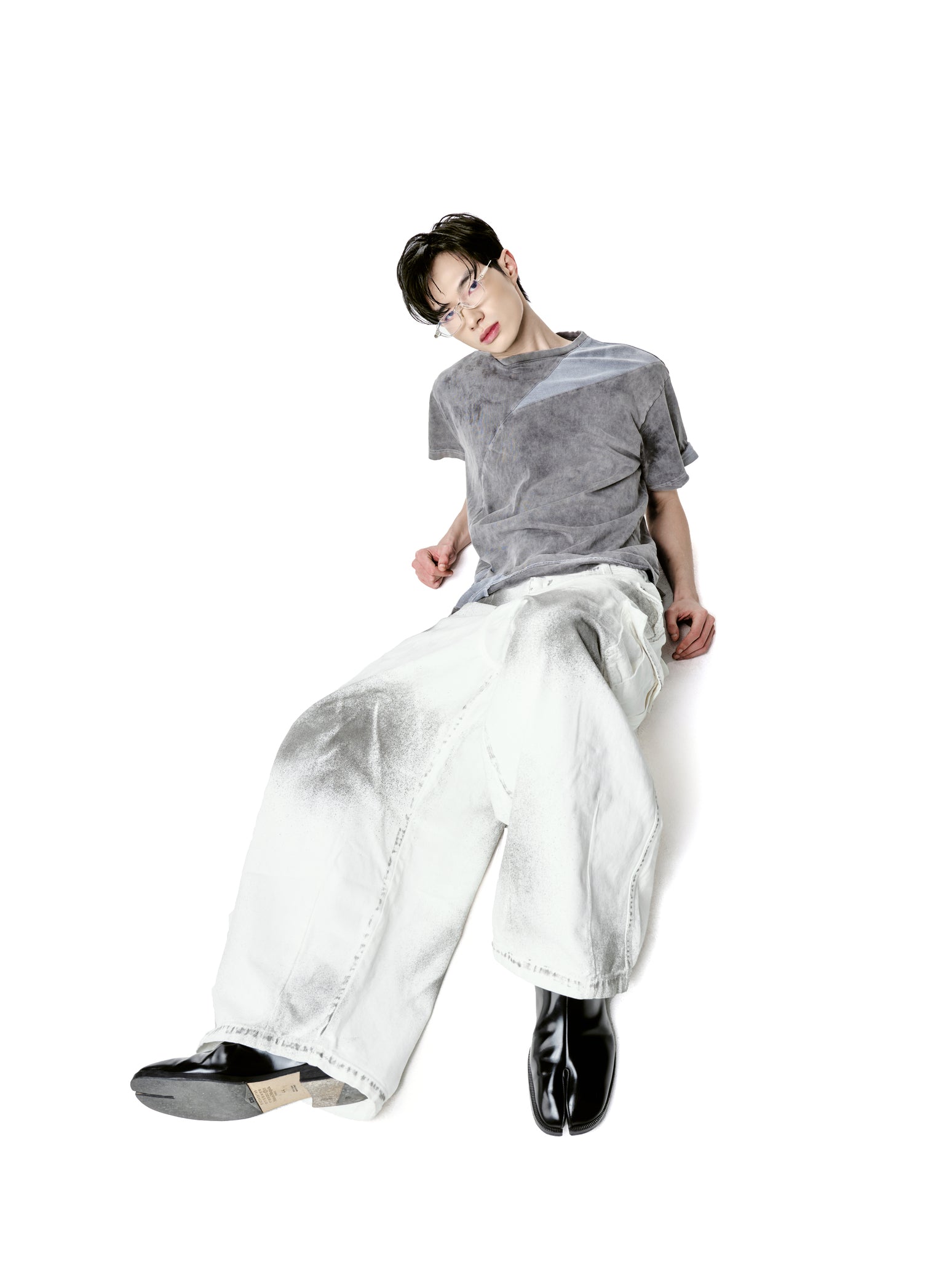 Grey Panelled Washed Cotton Jersey