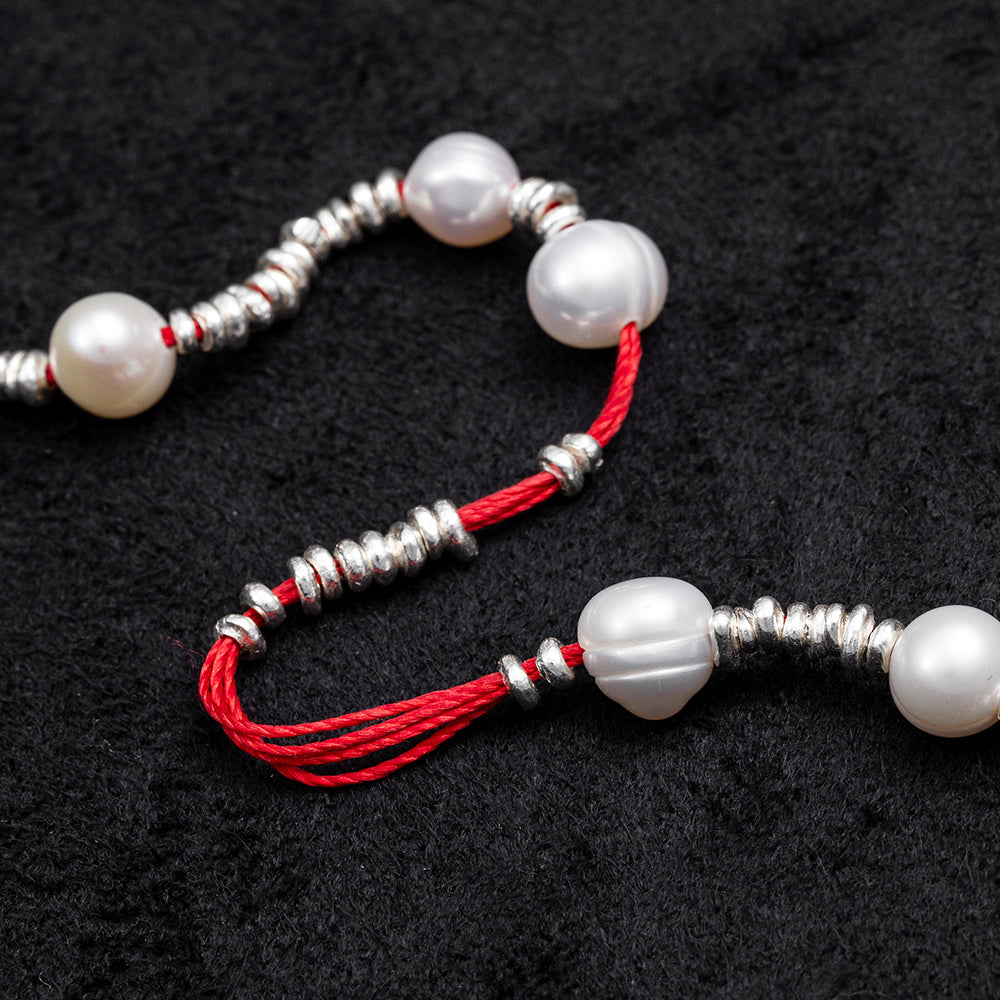 Red Thread Silver Pearl Bracelet
