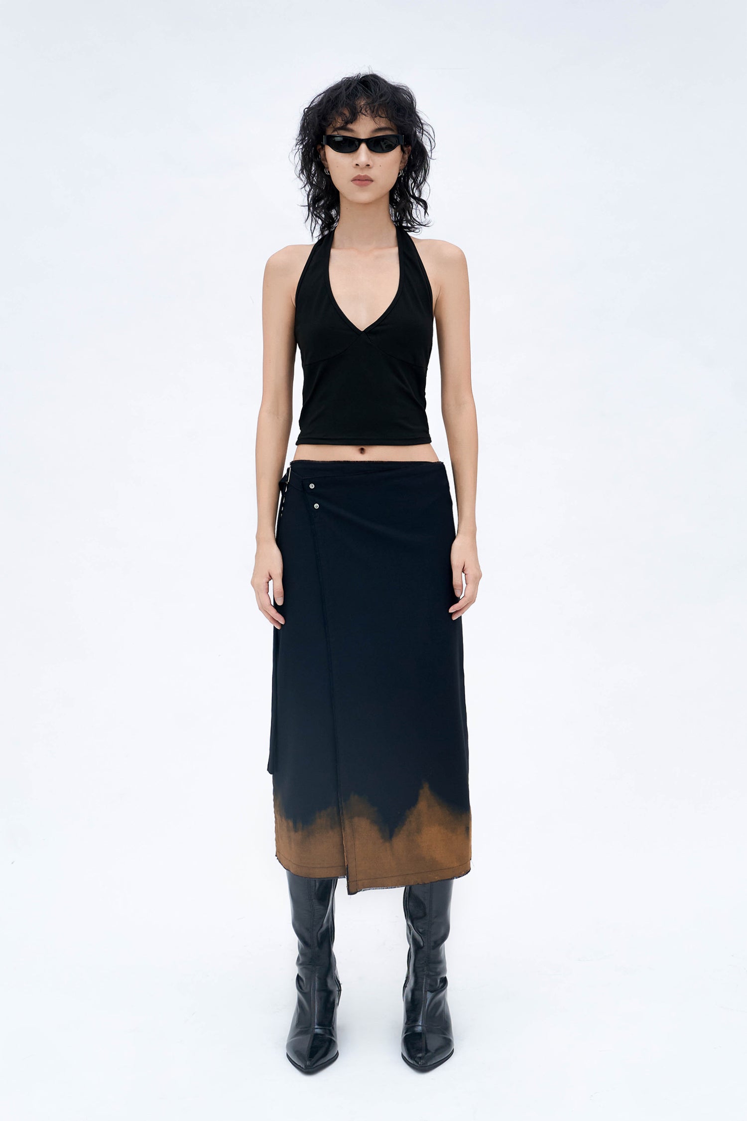 HAND BLEACHED WRAP SKIRT (BLACK)