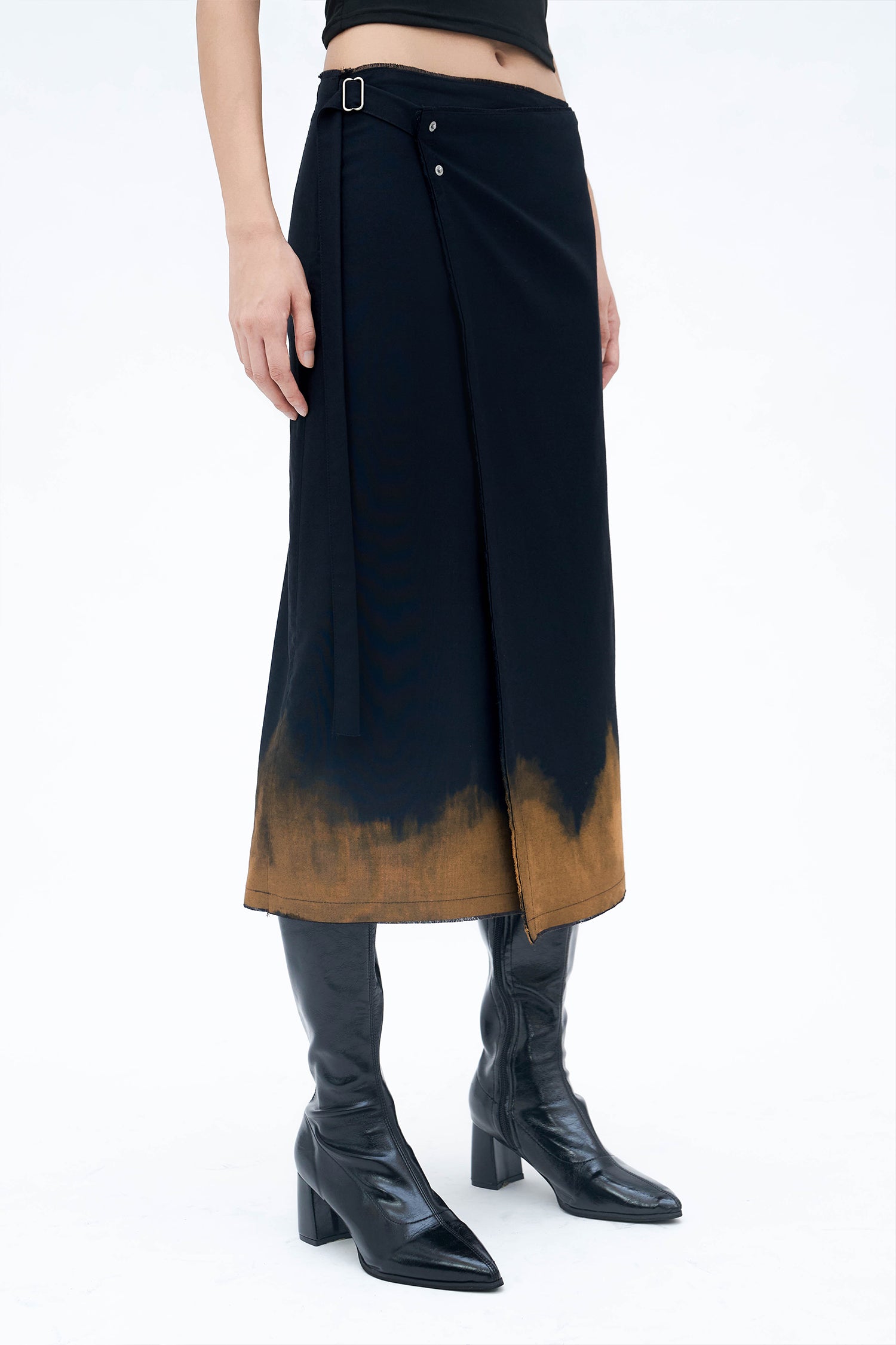 HAND BLEACHED WRAP SKIRT (BLACK)