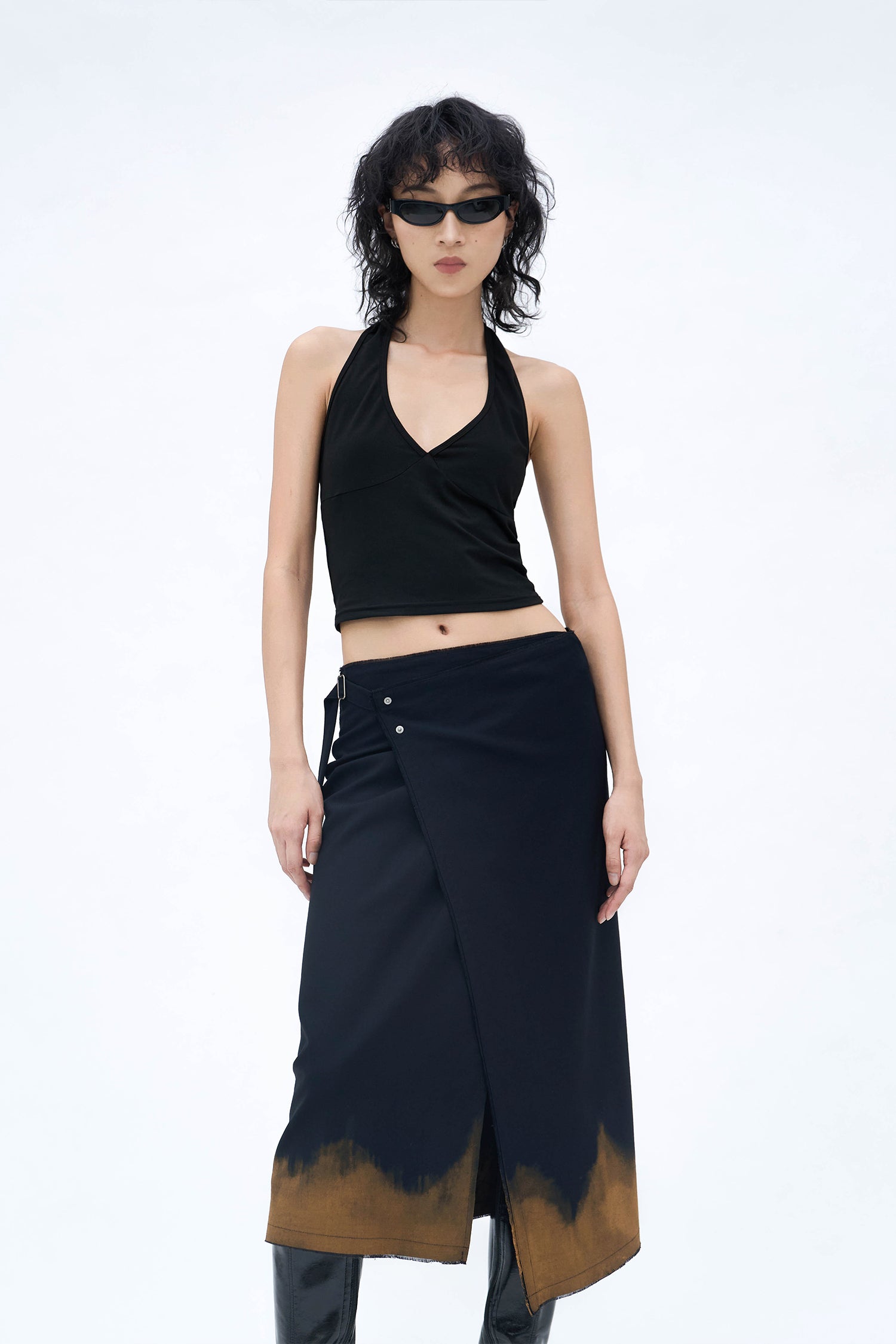 HAND BLEACHED WRAP SKIRT (BLACK)