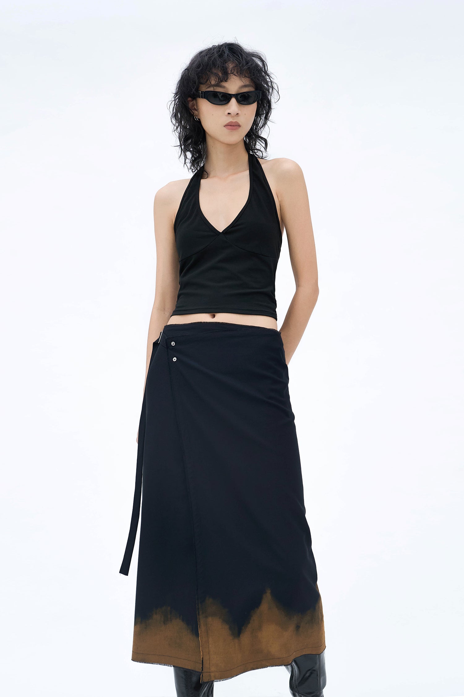 HAND BLEACHED WRAP SKIRT (BLACK)