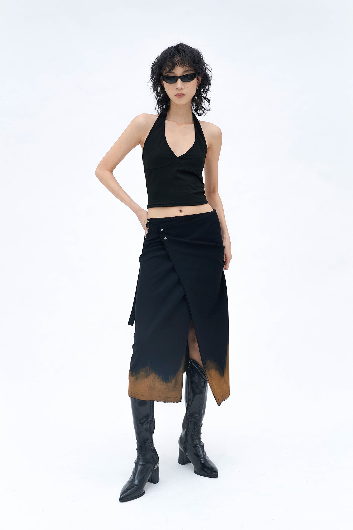 HAND BLEACHED WRAP SKIRT (BLACK)