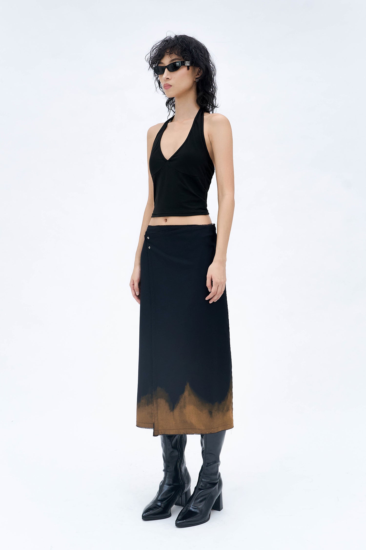 HAND BLEACHED WRAP SKIRT (BLACK)