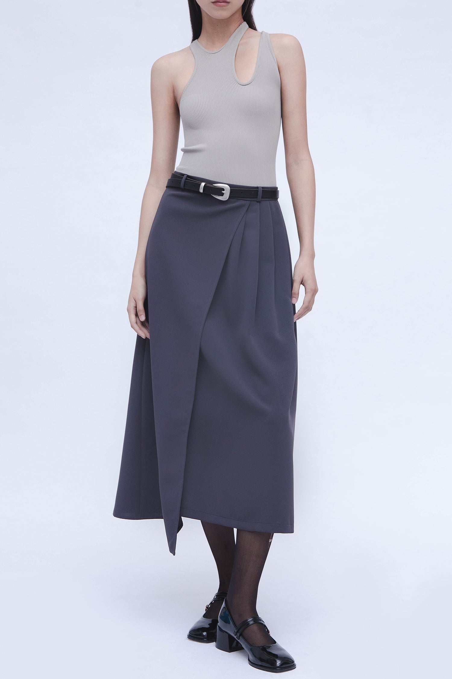 SEMI PLEATED SKIRT - GREY