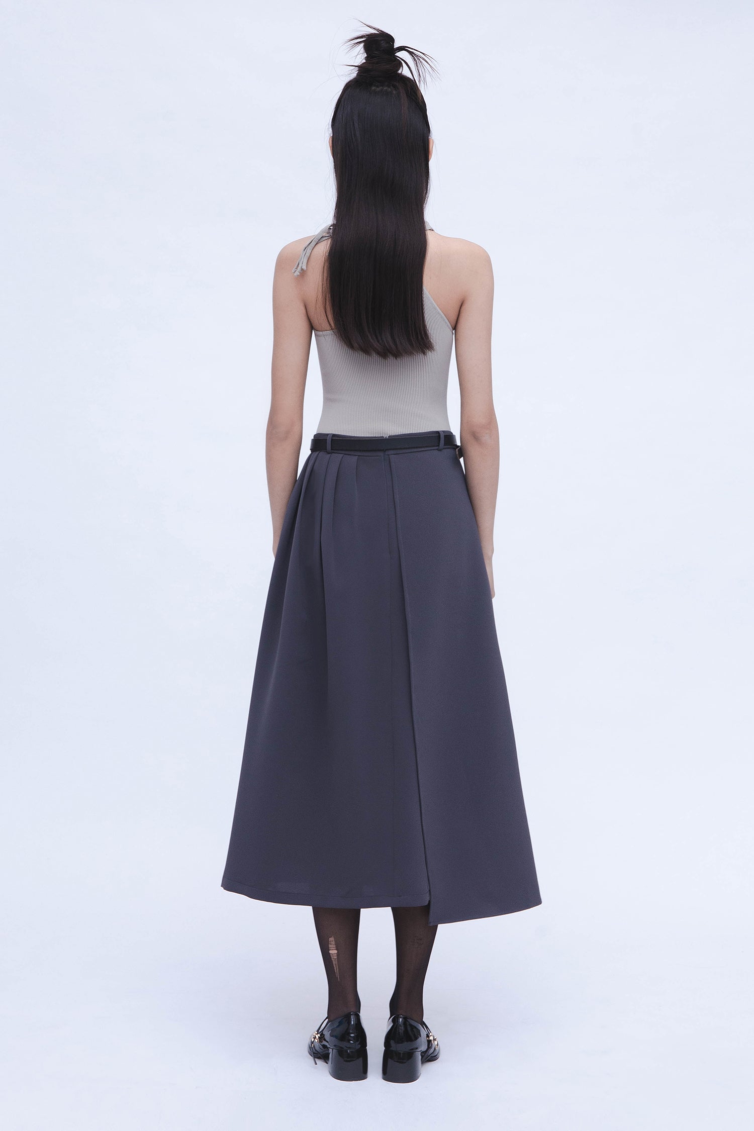 SEMI PLEATED SKIRT - GREY